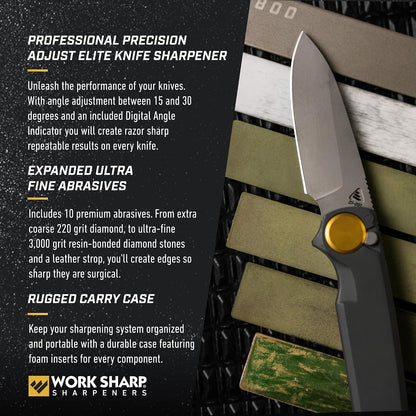 Work Sharp Professional Precision Adjust Knife Sharpener Kit - Complete Sharpening System for Kitchen, Pocket & Hunting Knives - Premium Angle-Guided Sharpening