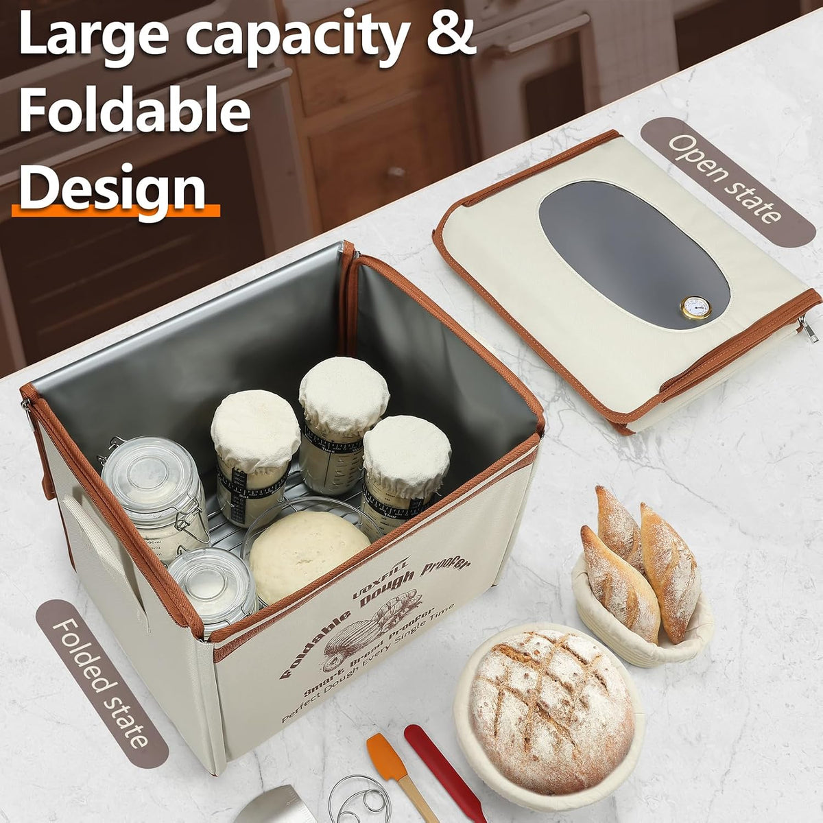 Folding Bread Proofing Box with Temp Control & 4H Auto Shut Off 48H Timer