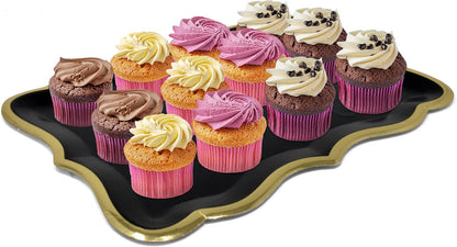 Gift Boutique 10 White Rectangle Trays with Gold Rim Border for Dessert Display Table Parties 9" X 13" Disposable Paper Cardboard in Elegant Shape for Platters Cupcake Display Birthday Party Weddings