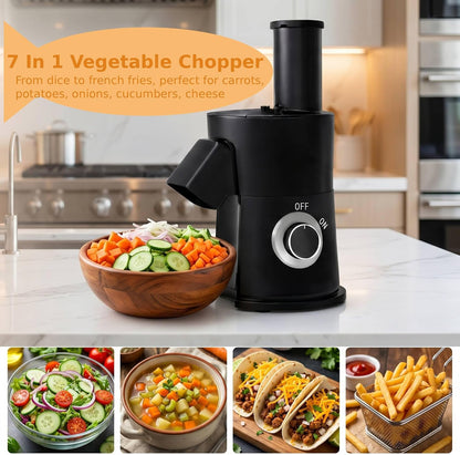 7 In 1 Vegetable Chopper Electric Veggie Onion French Fry Cutter Garlic Mincer Potato Slicer Food Vegetable Dicer Cheese Grater Carrot Shredder Kitchen Gadgets Essentials House Warming Gifts New Home