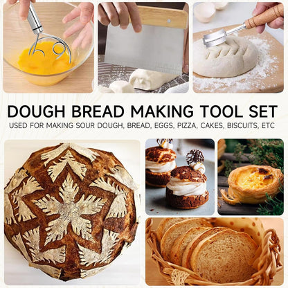 Hand Crafted Bread Lame Premium Sourdough Scoring Tool Bread Making Tools pieces Bread Knife(5 Blades) with Dough Scraper Bread Cutter