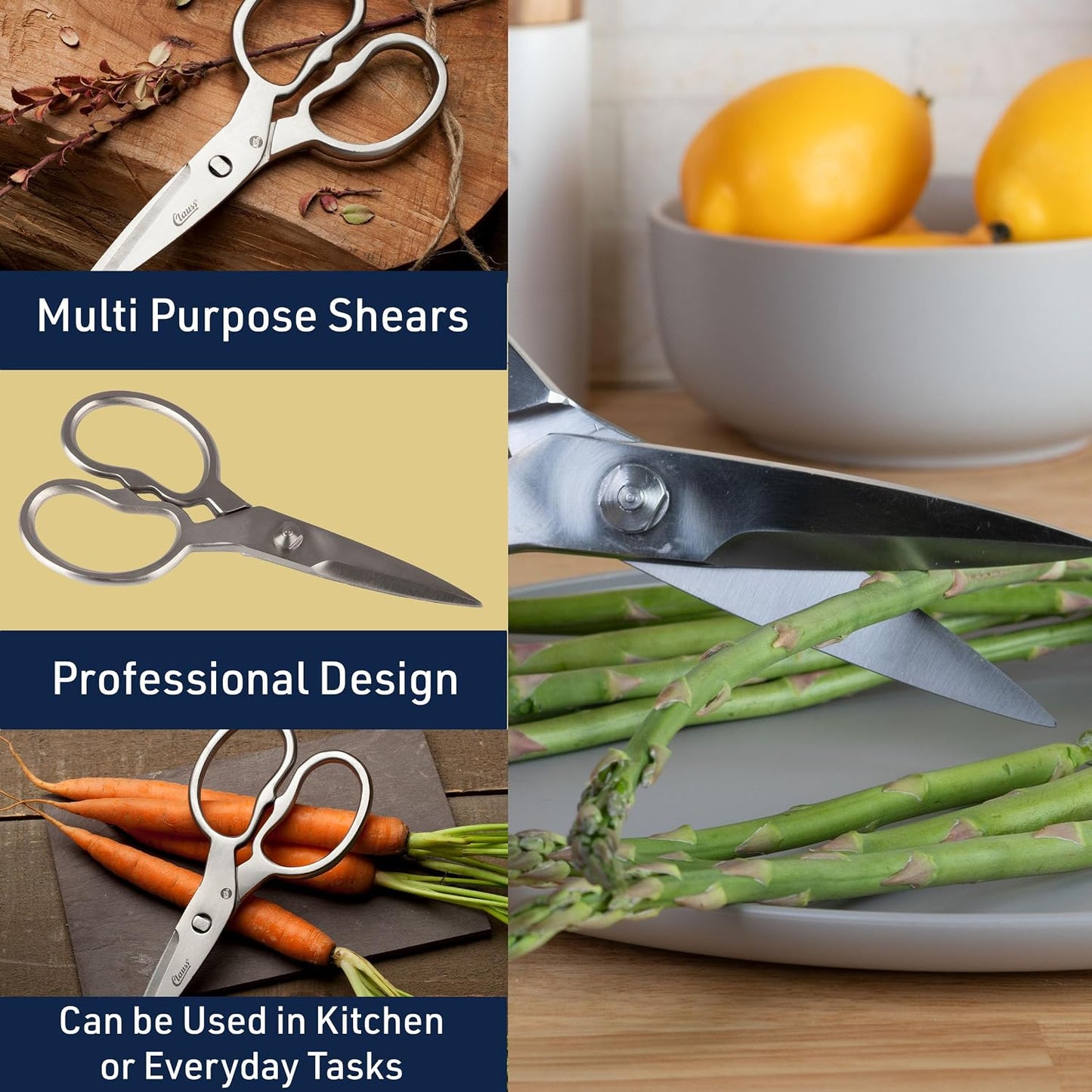 Heavy Duty Kitchen Scissors - Multipurpose Forged Stainless Steel Scissors for Meat, Chicken, Fish, and Herbs - 8.25 Inch Kitchen Shears that Come Apart for Easy Cleaning by Kings County Tools