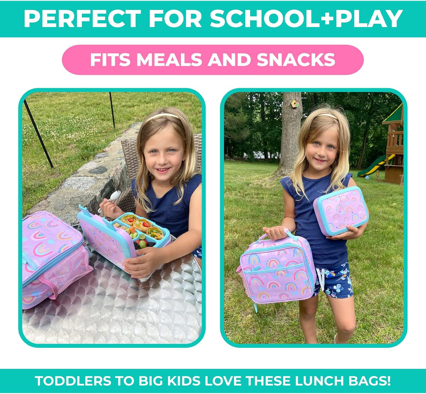 Bento Box with Stainless Steel Thermo, Insulated Lunch Bag, Ice Pack Set for Kids - 5 Compartments, Lunches or Snack Container for Girls, Toddlers Daycare Pre-School, Kindergarten Purple Unicorn
