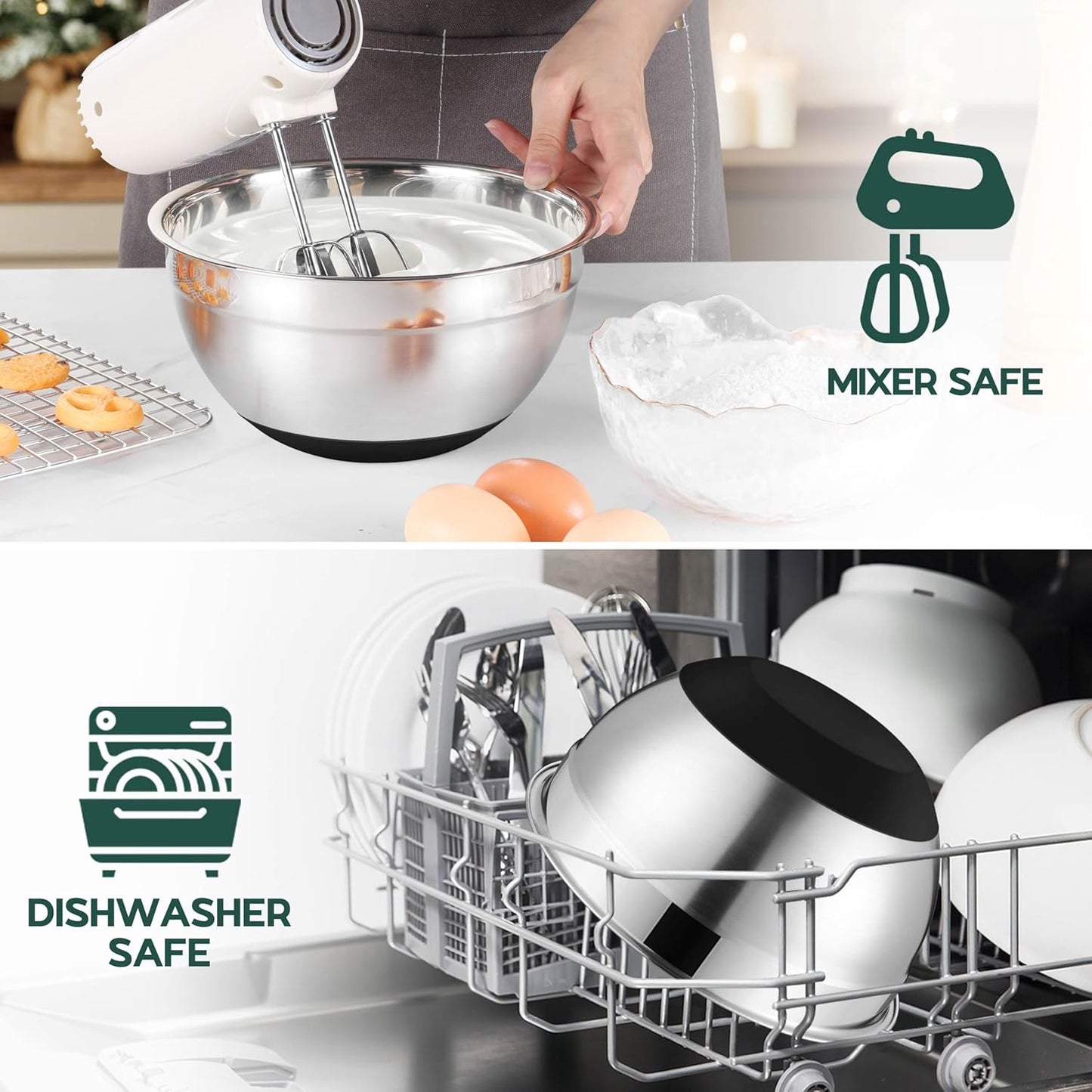 Onader Colorful Mixing Bowl Set of 6 for Kitchen, Large Stainless Steel Metal Nesting Mixing Bowls with Airtight Lids, Non Slip - Size 0.7, 1, 1.5, 2, 2.6, 4.6QT