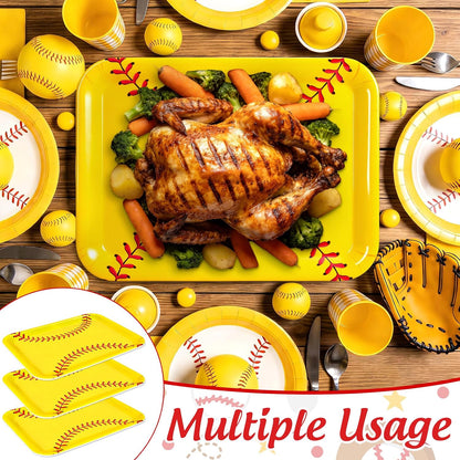 FYSUIMU 3Pcs Softball Serving Trays Reusable Serving Dishes Yellow Sports Ball Platter for Birthday Party Sharing Snacks Fruits Dessert, 13 x 10 Inch