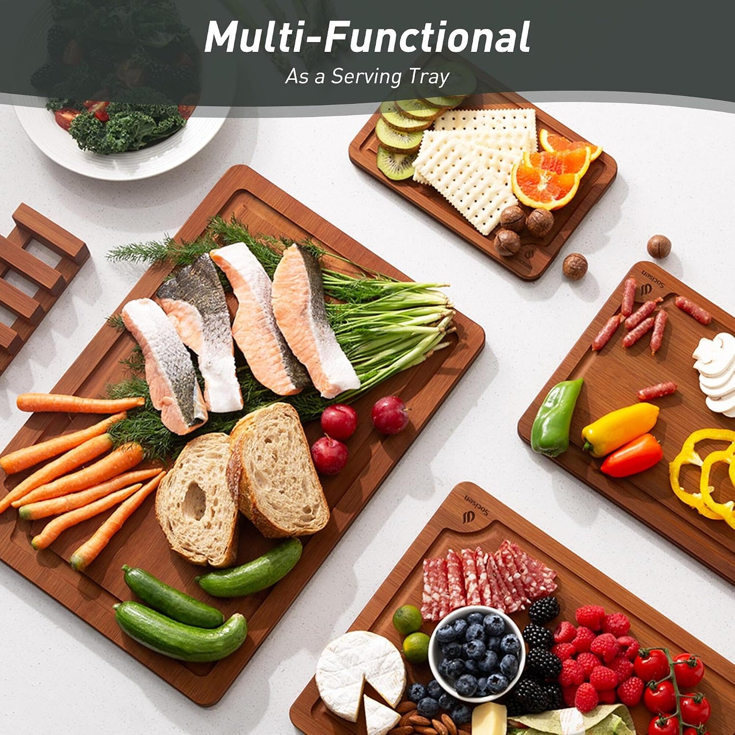 3 Packs Bamboo Cutting Board Set with Non Slip Feet Holder and Over Sink Nice Solid Thick Wood Juice Groove Chopping Board Extra Large Big Small Best Hardwood Kitchen Organic Vegetable Meat BBQ Kit
