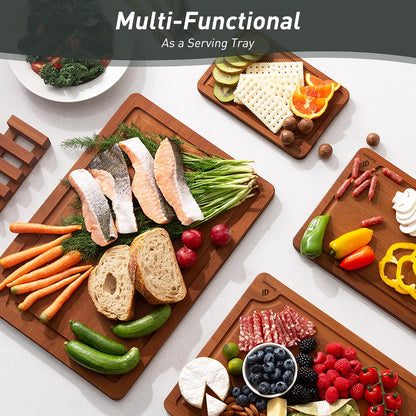 3 Packs Bamboo Cutting Board Set with Non Slip Feet Holder and Over Sink Nice Solid Thick Wood Juice Groove Chopping Board Extra Large Big Small Best Hardwood Kitchen Organic Vegetable Meat BBQ Kit