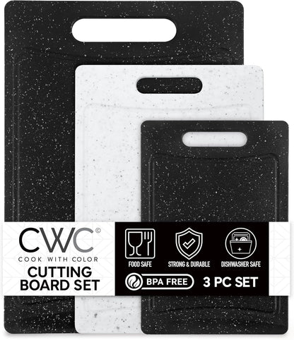 COOK WITH COLOR Non-Slip Cutting Board Set – Kitchen Essentials with Easy Grip Handle for Meat, Veggies, and Fruits, 3 Cutting Boards, Speckled White