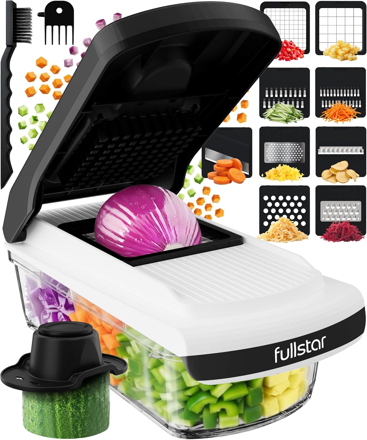 Fullstar Core Vegetable Chopper - Chop and Slice Lid - Food Chopper with Container, Veggie Chopper, Fruit Slicer, Onion Dicer - Meal Prep Essential - Kitchen Gadgets and Gifts (6-in-1, White/Black)