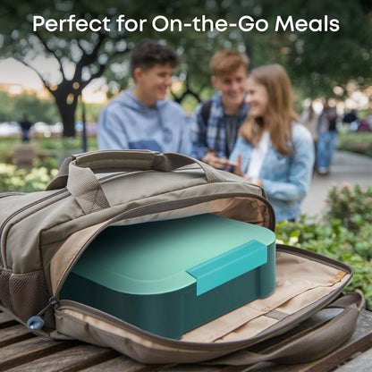 KARRICO Leakproof Lunch Box – 3-Compartment Bento Box, Cooler Pack & Adjustable Divider, Extra Large & BPA-Free – Dishwasher Safe, Ideal for On-the-Go Meals, Green