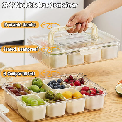 VINGVO Snackle Box, 2Pack Divided Serving Tray with Lid and Handle, 8 Compartment Portable Travel Snack Container for Adults & Kids