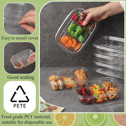 Chunful 36 Pcs 3 Compartment Transparent Snack Containers with Lids Disposable Bento Box Plastic Food Meal Prep Containers for Condiment Salad Dipping School Work Lunch