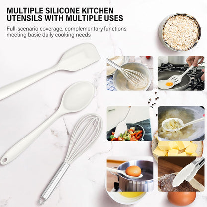 HaWare 11 PCS Silicone Cooking Utensils Set, Heat Resistant Kitchen Utensils with Holder, Food-grade Spatula Sets for Nonstick Cookware, Kitchen Tools Gadgets Include Fish Turner, Spoon (Black)