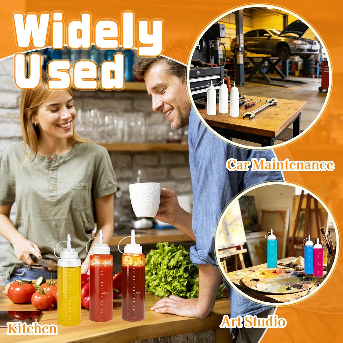 Uyuxxu 8 oz Plastic Condiment Squeeze Bottles,Multipurpose Squirt Bottles,Clear Sauce Bottle with Lids for Dressing,Ketchup,Grilling,Syrup,BBQ Sauce