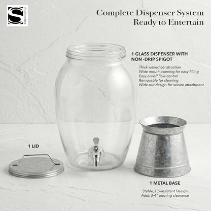 Style Setter Beverage Dispenser Cold Drink Dispenser Glass Jug, Metal Stand & Leak-Proof Acrylic Spigot Great for Parties, Weddings & More (Jaxon), 2 Gallon