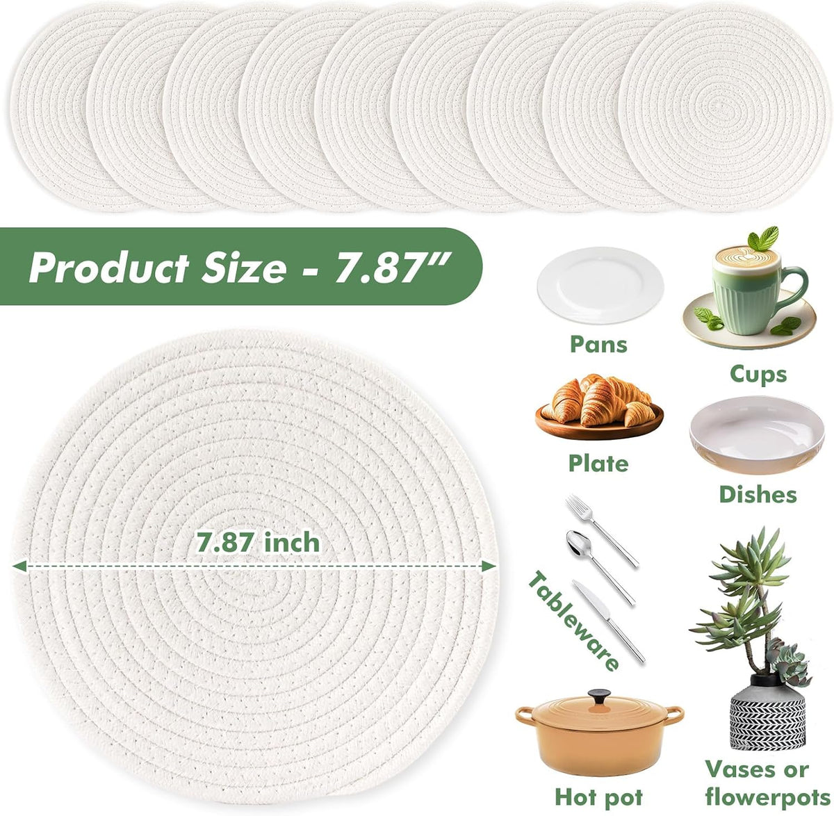 8 Inch Cotton Rope Trivets for Hot Dishes Set of 8 Heat Resistant Mats for Countertop Potholders for Kitchens Trivets for Hot Pots and Pans and Quartz Countertops Farmhouse Kitchen Décor, Mixed Brown