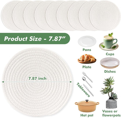 8 Inch Cotton Rope Trivets for Hot Dishes Set of 8 Heat Resistant Mats for Countertop Potholders for Kitchens Trivets for Hot Pots and Pans and Quartz Countertops Farmhouse Kitchen Décor, Mixed Brown