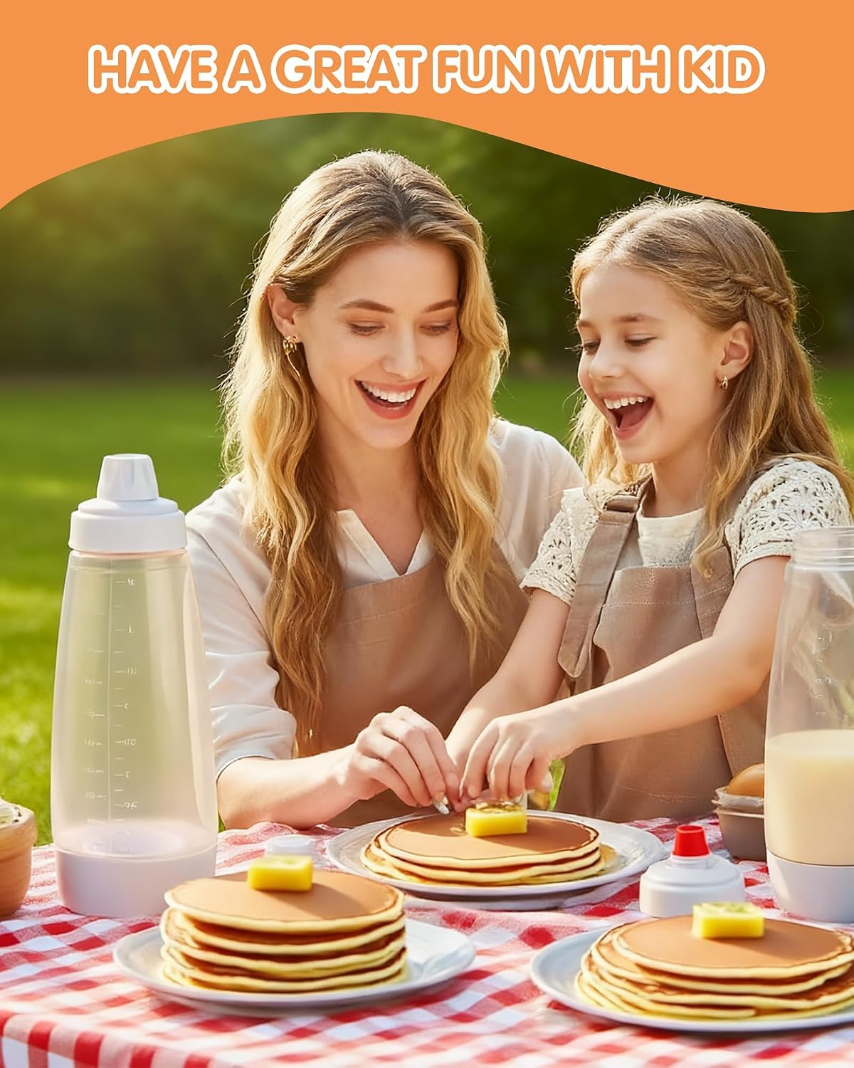 2 Pack Pancake Batter Dispenser, Pancake Batter Dispenser Bottle with 1000ml - Large Capacity No-Mess Batter Mix Dispenser for Pancakes, Waffles, Cupcakes, Crepes - Kitchen Baking Tool