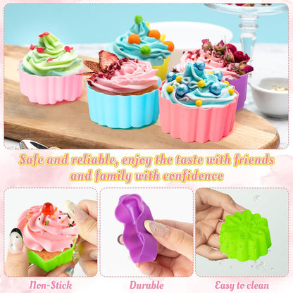 R HORSE Mini Silicone Cupcake Liners Molds - 60Pcs 2 Inch Muticolor Floral Shaped Baking Cups, Reusable Non-Stick Cupcake Wrappers Muffin Baking Liners for Oven Microwave Dishwasher Safe