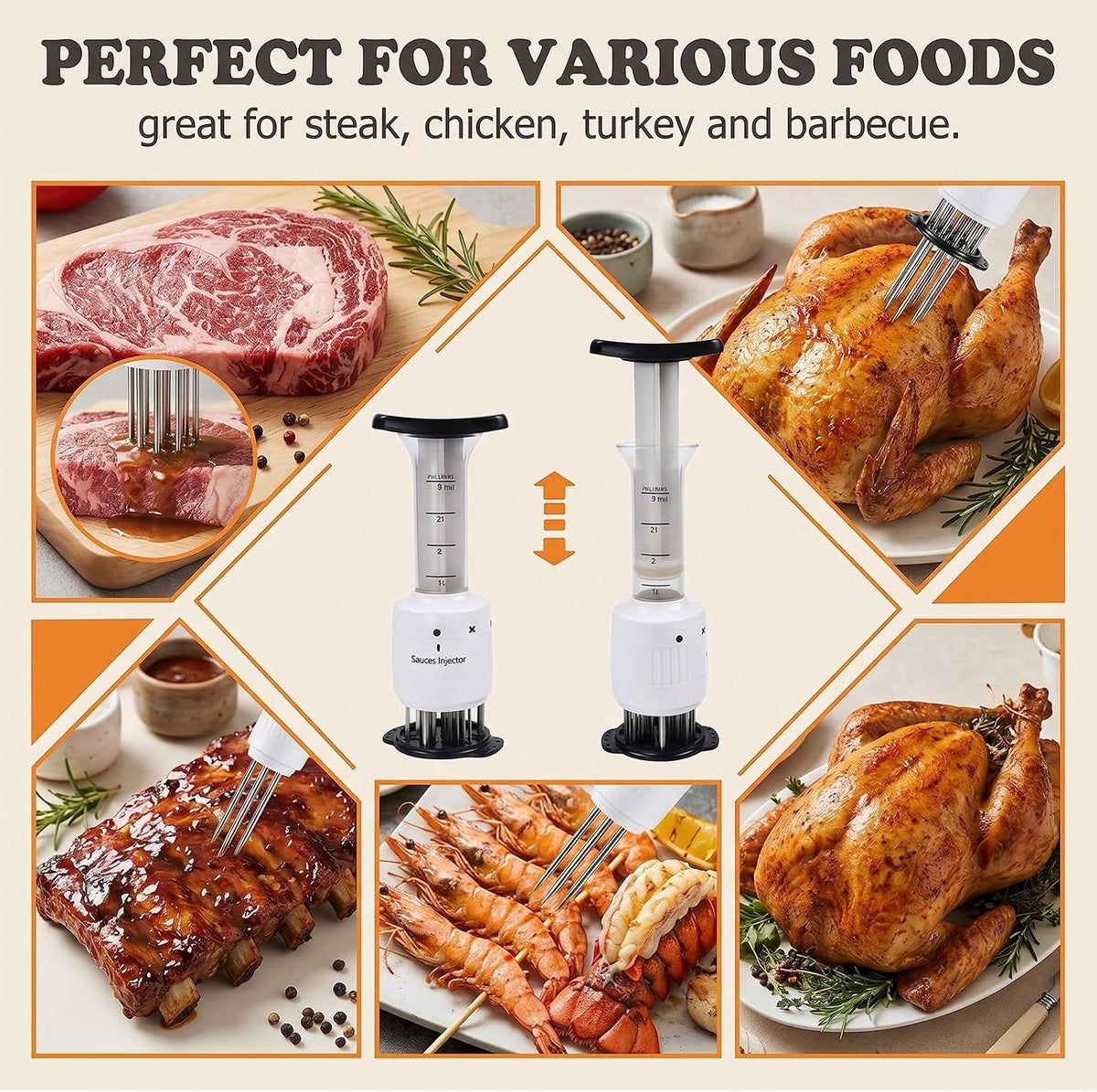 Sauce Injector Meat Tenderizer 1 Pack For BBQ Turkey Chicken Poultry