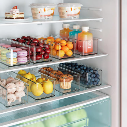 Heyuzb 8 PACK Freezer Organizer Bins Fridge Organizers and Storage Stackable Refrigerator Organizers Bins with Side Handles Clear Storage Bins for Pantry, Under Sink, Kitchen Cabinet