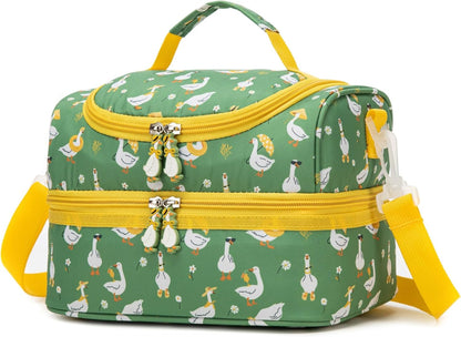 Insulated Kids Dual Compartment Lunch Bags Tote for Girls Boys Toddler School Picnic Food Cooler Thermal with Strap Lunch Boxes Blue Unicorn