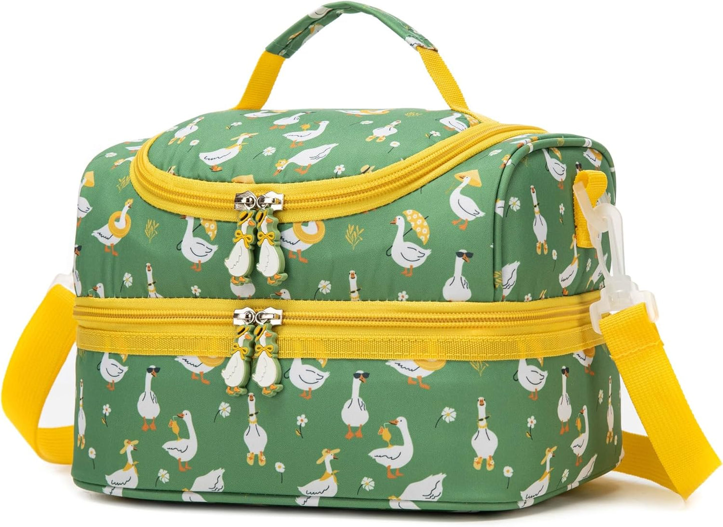 Insulated Kids Dual Compartment Lunch Bags Tote Pack for Girls Boys Toddler Kindergarten School Picnic Cooler Thermal Lunch Boxes with Strap (Green Rainbow)