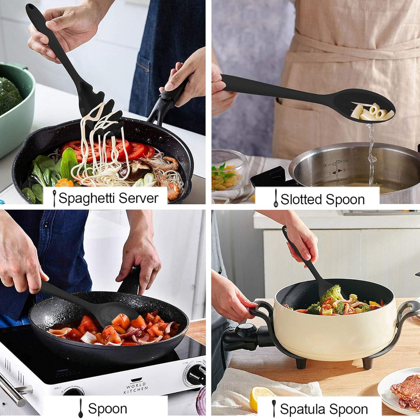 LIANYU 12-Piece Silicone Kitchen Cooking Utensils Set with Holder, Kitchen Tools Include Slotted Spatula Spoon Turner Ladle Tong Whisk, Dishwasher Safe, Dark Blue
