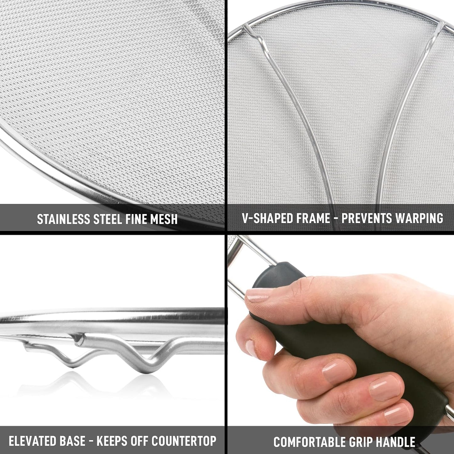 Zulay Kitchen Splatter Screen for Frying Pan (13”) - Grease Splatter Guard for Frying Pan - Oil Splatter Guard - Oil Splash Guard for Frying Pan - Stainless Steel Grease Screen for Stove Top (Black)