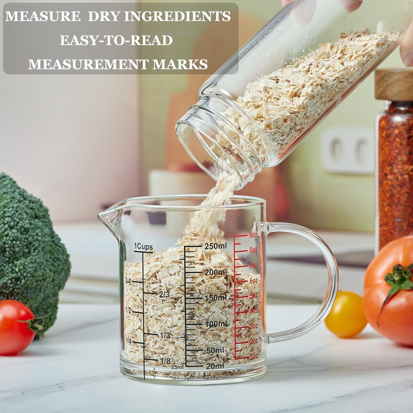 Ackers BORO3.3 Measure Glass -[Insulated handle | V-Shaped Spout]-Made of High Borosilicate Glass Measuring for Kitchen or Restaurant, Easy to Read, 60 ML (2 Oz) 丨(2 Pack)