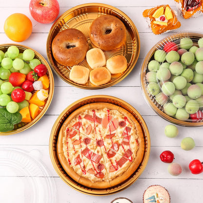Yoiemivy 24 Pack Disposable Pie Carrier with Clear Lid, 9'' Plastic Serving Tray Round Pie Platters Pizza Container for Pies Salad Meal Prep