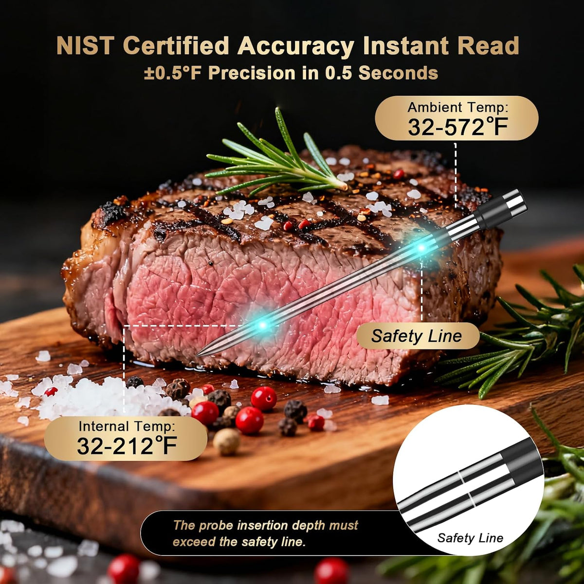 800FT Wireless Meat Thermometer Digital for Grill Smoker BBQ