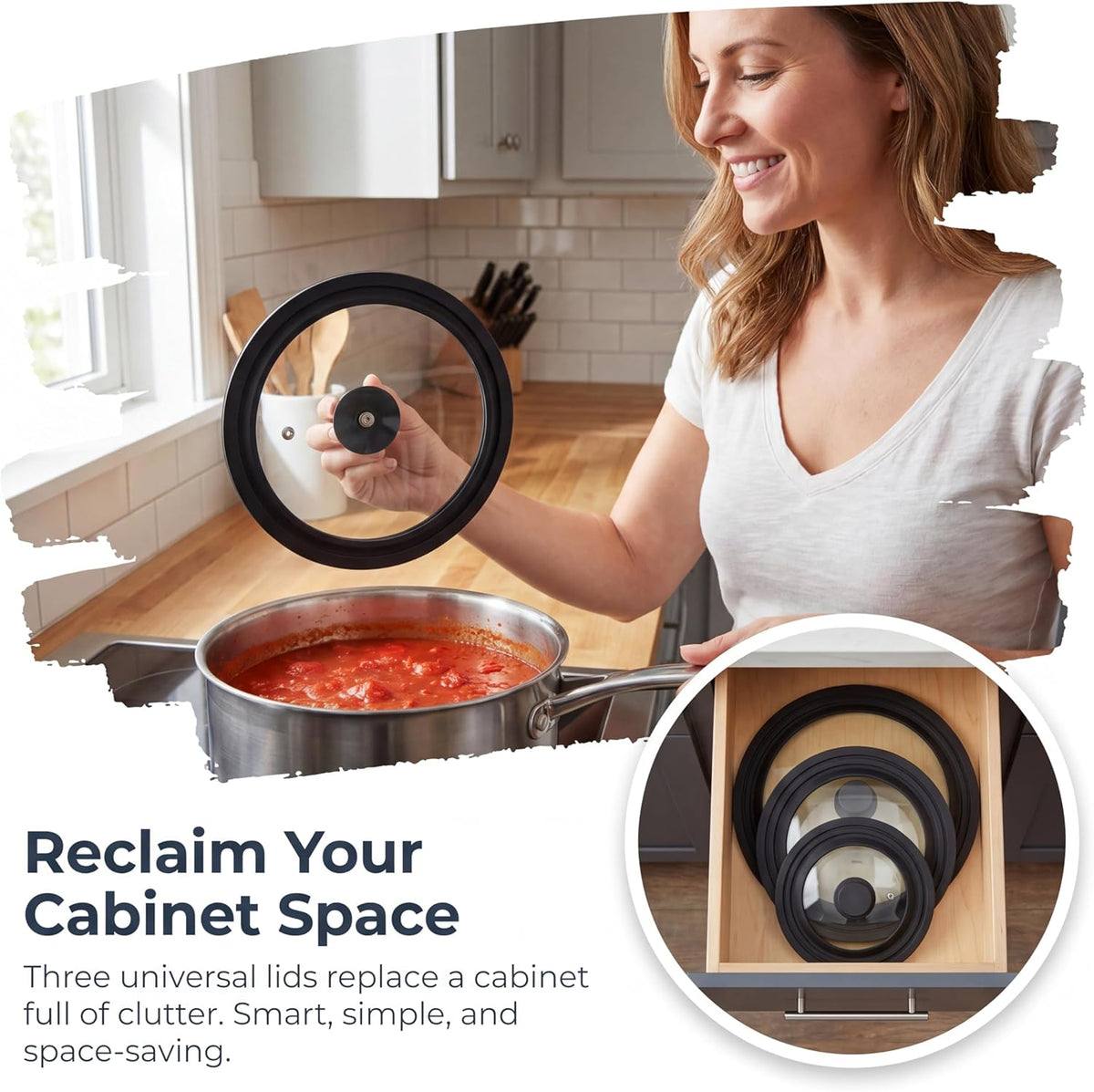 Universal Lid 6-12.5 Inch, Tempered Glass Lid with Heat Resistant Silicone Rim for Pots Pans Skillets, Dishwasher Safe Cookware Replacement Lid (11-12-12.5 inch)