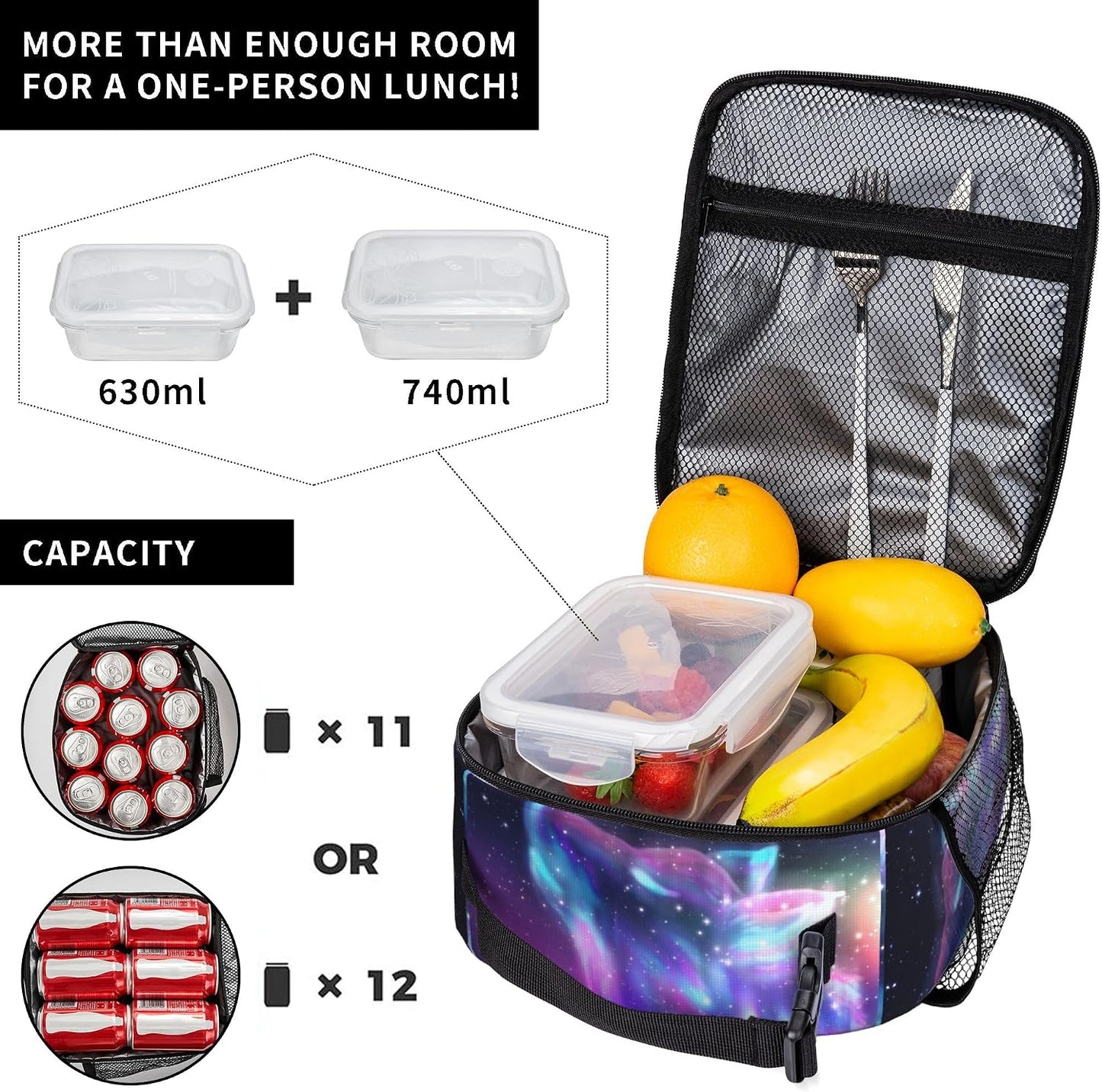 Dinosaur Volcano Insulated Lunch Bag for Women & Men, Reusable Leak-Proof Lunch Box with Cooler Compartment, Lunch Tote for Adults Work Travel Picnic Durable & Washable