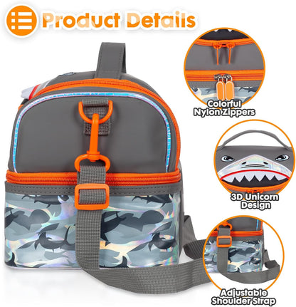 Kids Double Decker Cooler Insulated Lunch Bag, Back to School Large Meal Tote for Boys, Girls, Men, Women, with Adjustable Strap, Soccer