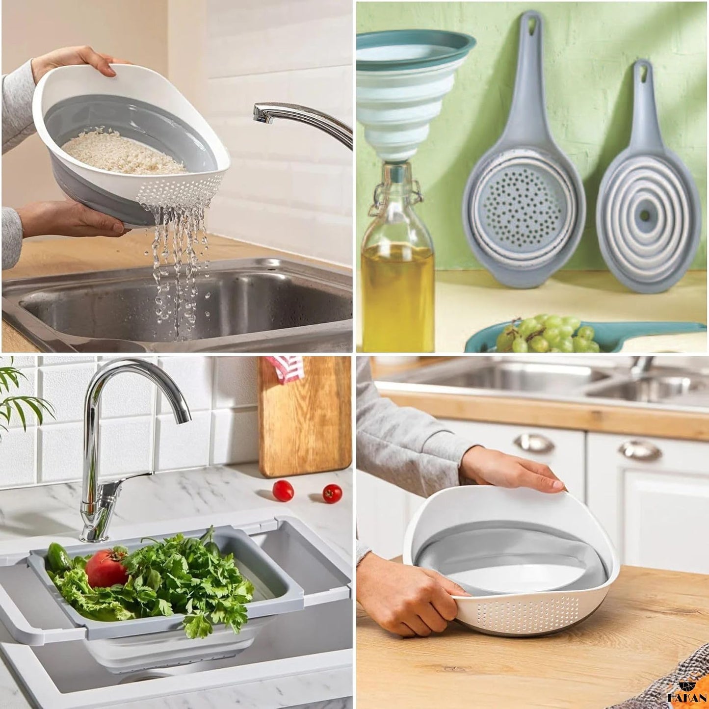 Collapsible Colanders for Kitchen | Strainer with Handle, Over Sink Collander, Rice Strainer | 4 Pcs