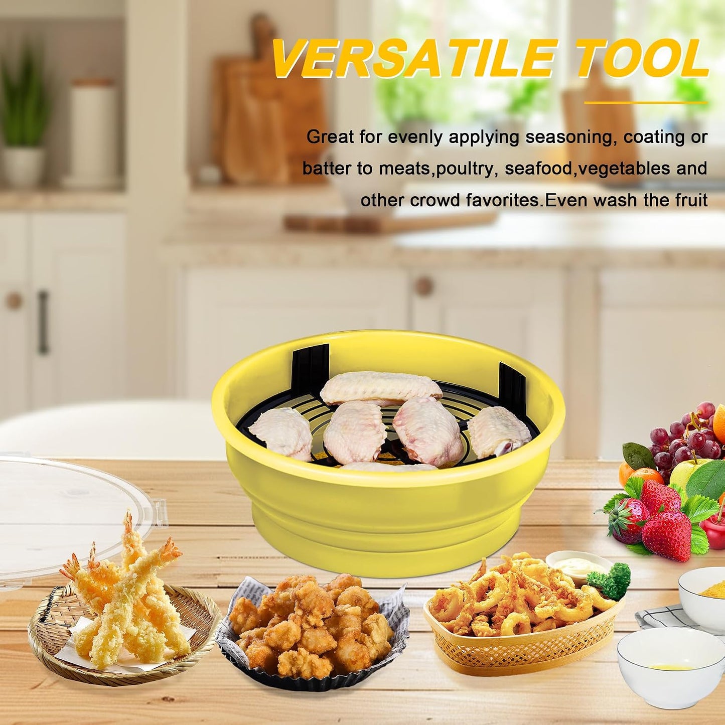 FJNATINH Collapsible Batter Bowl - Mess Free Better Breader Shaker Bowl with Lid Breading Shaker Container for Fried Fish, Fried Chicken, Onion Rings & More,No Leak,Easy to Store,Light Blue