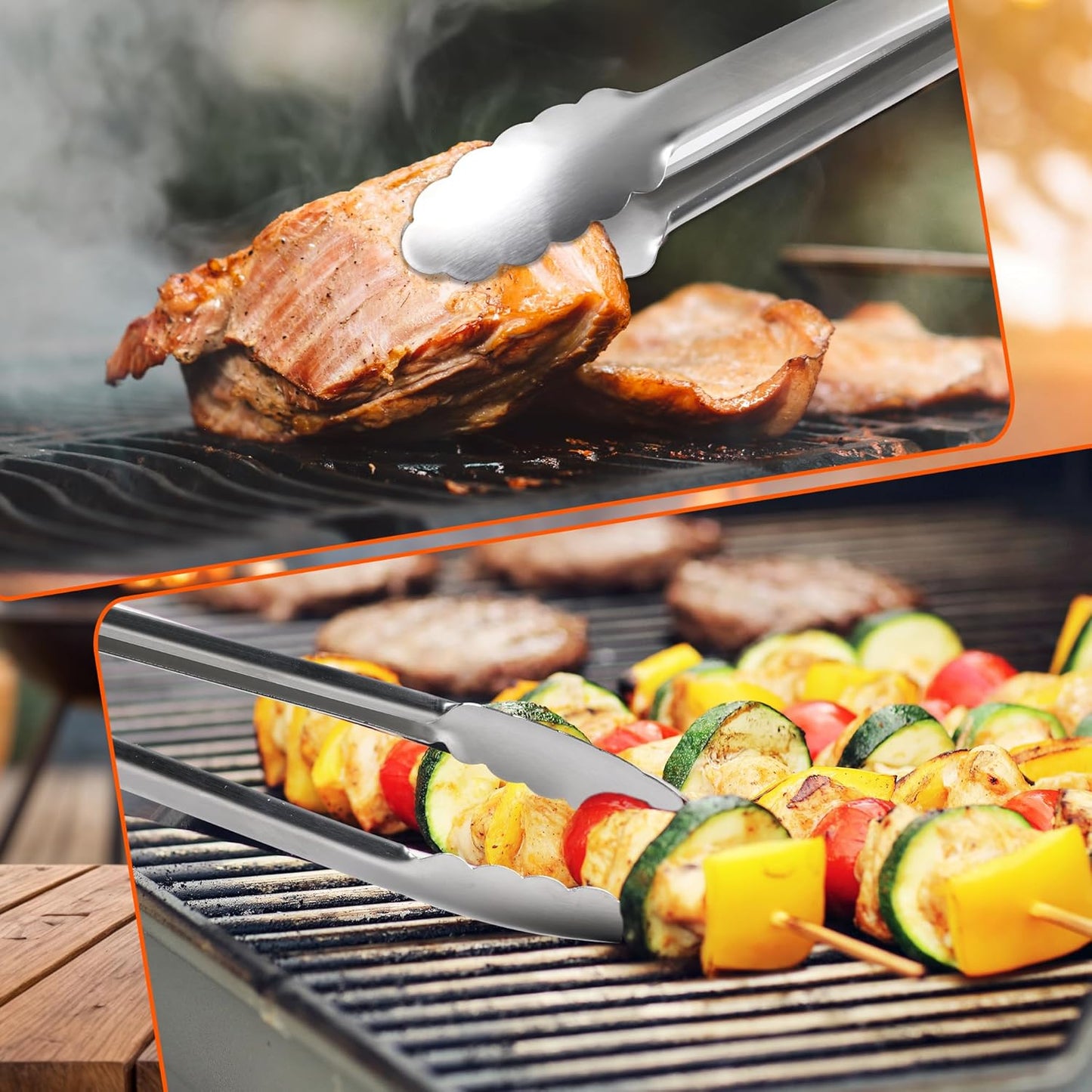 Stainless Steel Tongs Set, Food Grade Stainless Steel Kitchen Tongs, Heat Resistant 600 Degrees, for Cooking, BBQ Barbecue, Grilling, Buffet, Serving (7"+9"+12")