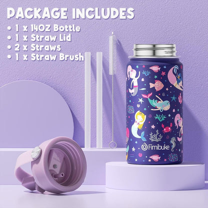 Fimibuke Kids Bento Lunch Box with 4 Compartments, Insulated lunch Bag, Stainless Steel Insulated Water Bottle, Ice Pack & Utensils Set, Birthday Gifts for Ages 3-12 Back to School Toddler Girls Boys