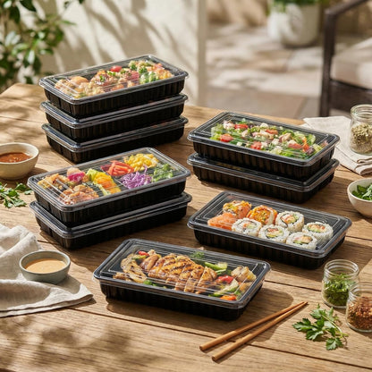 30 Pack Catering Trays with Lids 14 Inch Reusable Serving Tray with Lid Plastic Party Platters for Catering, Buffet, Takeout Food, Picnics & Events(14.17 x 6.29 x 2.16 Inch)