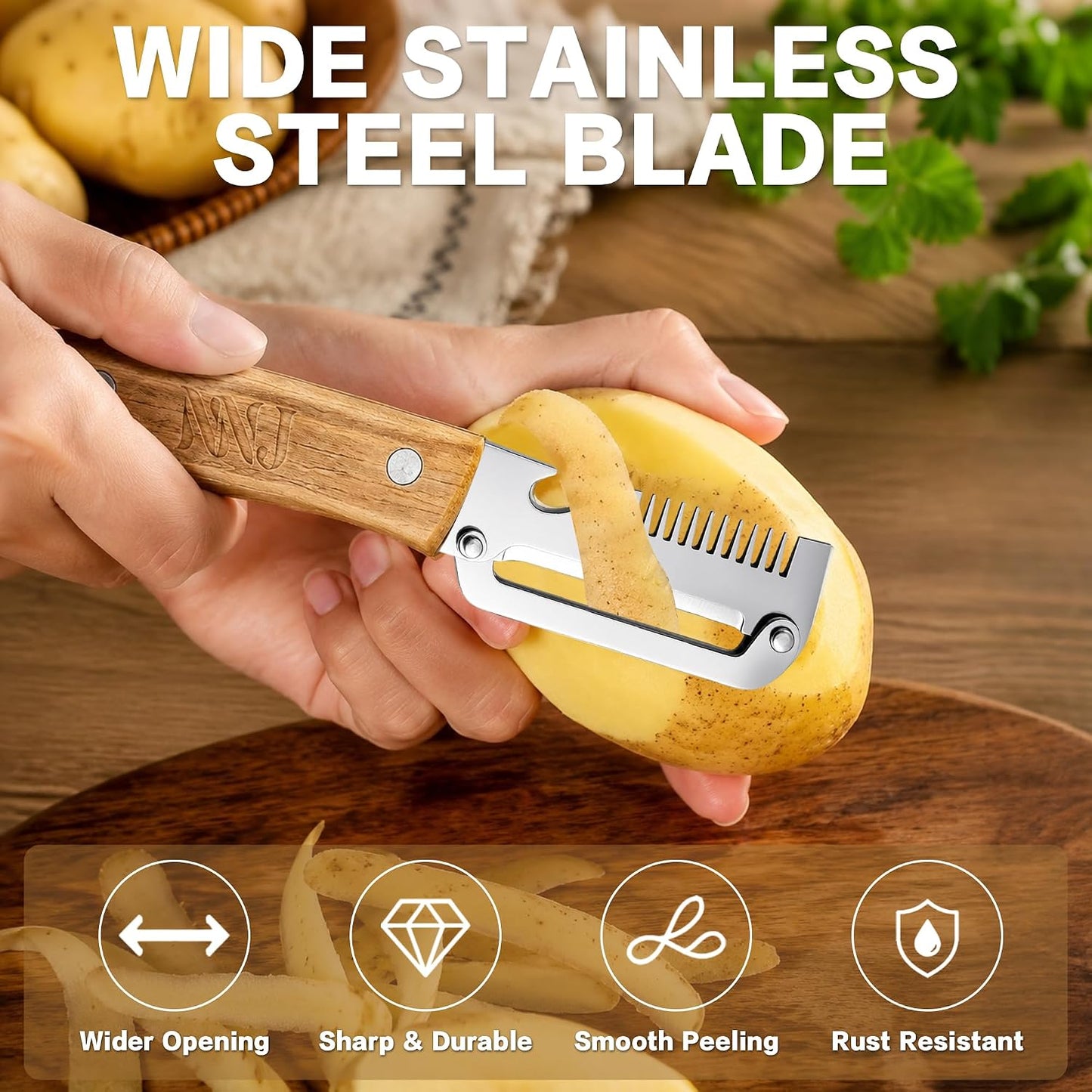 NNJ 2 Pack Vegetable Peeler, Multifunctional Stainless Steel Julienne Peeler for Potatoes, Carrots, Cucumbers, Ergonomic Kitchen Peeler with Built-in Bottle Opener, Sharp Fruit Veggie Shredder Tool