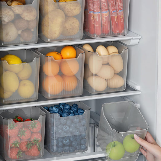 4PCS Refrigerator Storage Bins Clear Plastic Stackable Organizer for Side Door Shelves, Fruits Vegetables Eggs, Kitchen Organization, Transparent