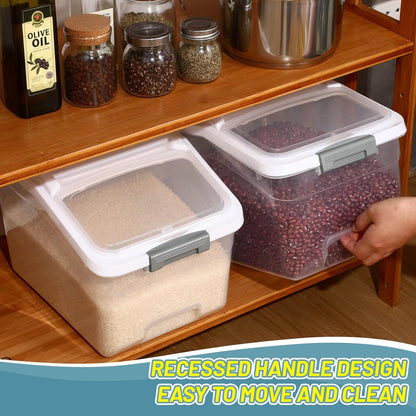 Blushtier 4 Pack Large Rice Storage Containers 30 Lbs Airtight Flour Container with Seal Locking Lid and Measuring Cup Kitchen Dry Food Storage Bins for Cereal Sugar Beans(Transparent White)