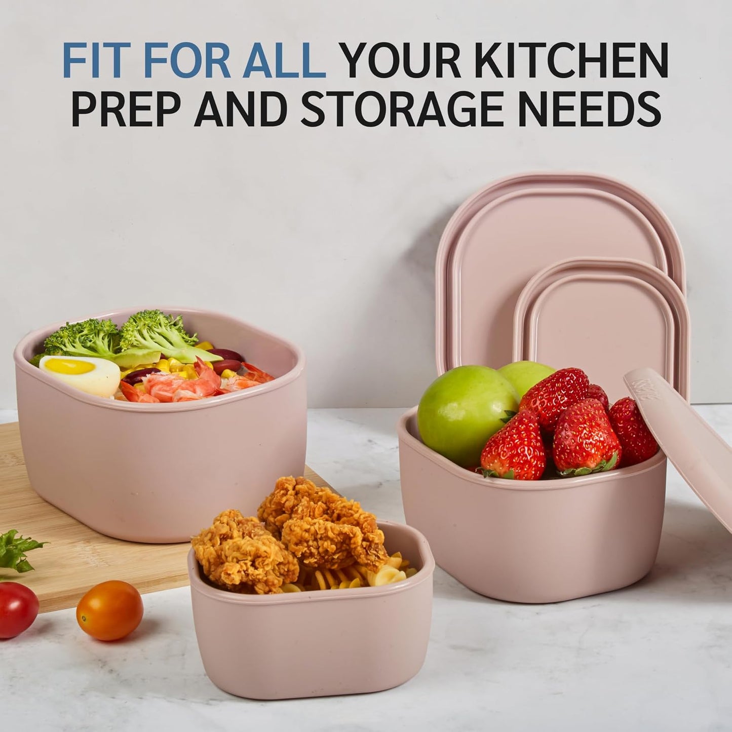 ISSEVE 12Pcs/Set Nesting Silicone Food Storage Containers with Lids, BPA Free Reusable Meal Prep Silicone Containers Airtight, Freezer Dishwasher Safe (33.8oz, 20oz, 10oz, 6.7oz, 1.3oz) (Beige)