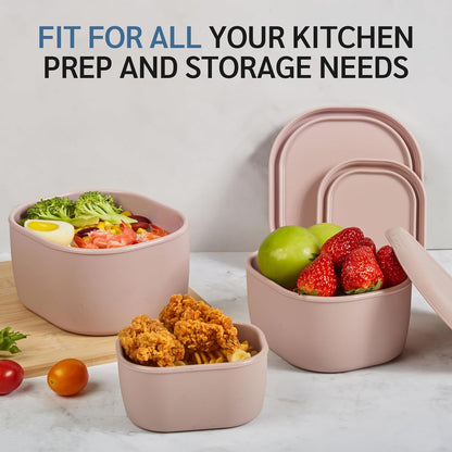 ISSEVE 6Pcs/Set Nesting Silicone Food Storage Containers with Lids, BPA Free Reusable Meal Prep Silicone Containers Lunch Box Bento Box Set (33.8oz, 20oz, 10oz, 6.7oz, 1.3oz) (Purple)