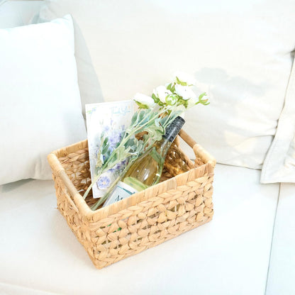 NAYA 11.6" Water Hyacinth Medium Wicker Shelf Basket – Storage Bin | Handwoven water hyacinth shelf basket with sturdy handles for pantry, towels and everyday home organization.