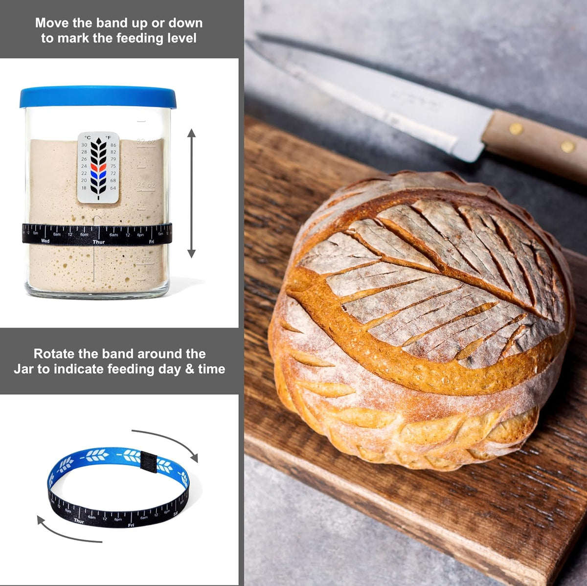BALCI Premium Sourdough Starter Jar - 40oz Wide Mouth Kit (Blue)