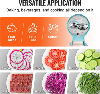 VEVOR Manual Vegetable Fruit Slicer, 0-0.5"/0-12mm Thickness Adjustable Commercial Slicer Machine, Stainless Steel Food Cutter Slicing Machine with 2 Spare Blades, for Potato, Cucumber, Lemon, Tomato