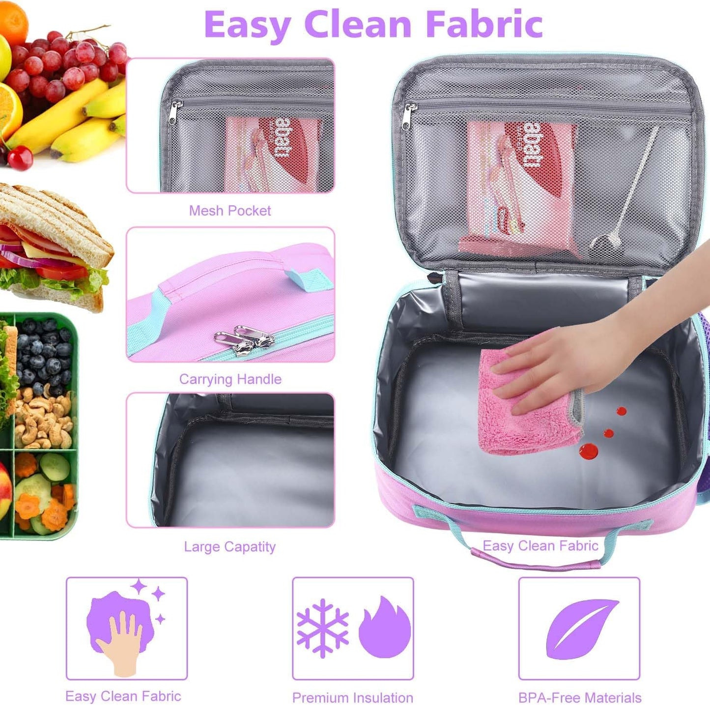 RHCPFOVR Kids Lunch Bag - Insulated Lunch Box for Boys Girls,Washable Lunch Bag and Reusable Toddler Leak-proof Lunchbox for School and Daycare - Colors A