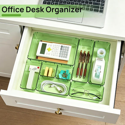 Vtopmart 25 PCS Clear Plastic Drawer Organizers Set, 4-Size Versatile Bathroom and Vanity Drawer Organizer Trays, Storage Bins for Makeup, Bedroom, Kitchen Gadgets Utensils and Office